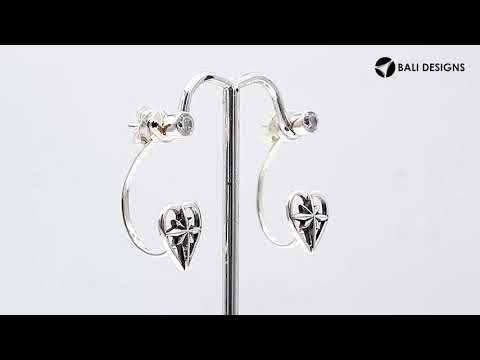 Wholesale Sterling Silver Heart Starburst Jacket Earrings With Minimal Polished Stud Front
