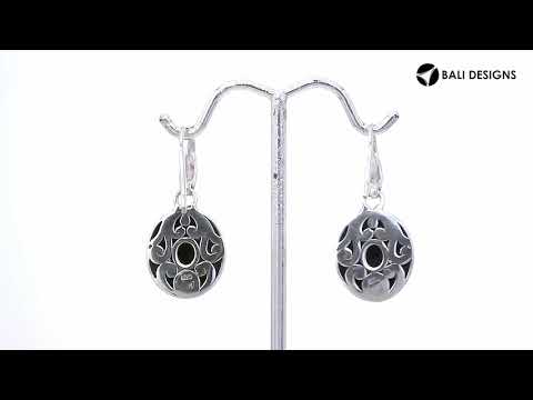 Sterling Silver With 18K Gold Oval Drop Earrings With Hammered Center And Diamond Accents