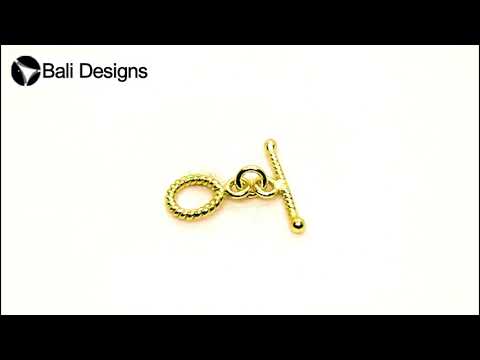 18K gold overlay toggle clasp with rope-textured ring and twisted bar, handcrafted jewelry finding from India