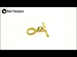 18K gold overlay toggle clasp with rope-textured ring and twisted bar, handcrafted jewelry finding from India