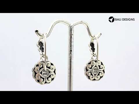 Sterling Silver With 18K Gold Floral Blossom Drop Earrings With Diamond Accents