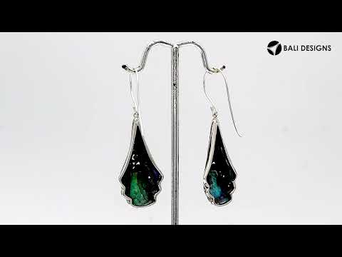 Sterling Silver Filigree Drop Earrings With Inlaid Abalone Shell Detailing