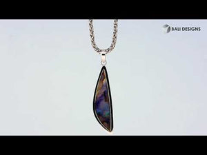 Sterling silver long triangular pendant with Abalone Shell handcrafted in modern Balinese design