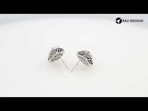 Wholesale Sterling Silver Rectangular Garnet Quartz Stud Earrings With Bali Scroll Frame Handcrafted In Bali