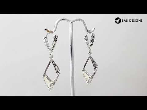 Geometric silver engraved drop earrings