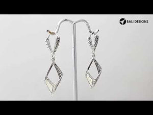Geometric silver engraved drop earrings