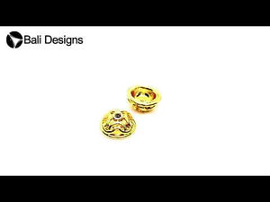 18K Gold Overlay Over Copper curved cutwork dome bead cap with swirl window pattern and center hole, handcrafted jewelry component from India.