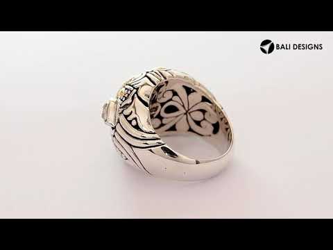 Wholesale Sterling Silver Diamond Floral Mandala Ring With Gold Accents And Carved Balinese Detailing.