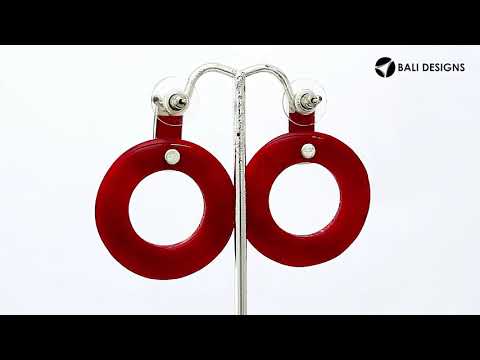 Red Coral Sterling Silver Round Hoop Push Back Earrings