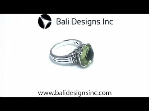 Sterling Silver Green Amethyst Quartz Cushion Statement Ring With Balinese Detailing.