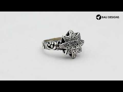Sterling silver eight point star ring in Balinese engraved design