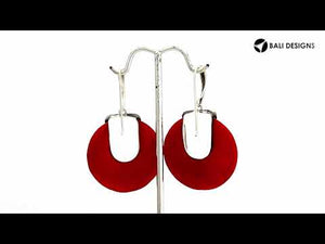 Red Coral Sterling Silver Round Drop Earwire Earrings