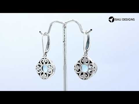 Wholesale sterling silver Blue Topaz Quartz swirl-pattern Balinese drop earrings.
