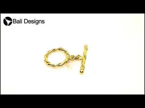 18K gold overlay toggle clasp with hexagonal twisted rope ring and matching bar, handcrafted jewelry finding from India