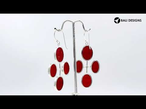 Wholesale Sterling Silver Red Coral Multi-Oval Earrings
