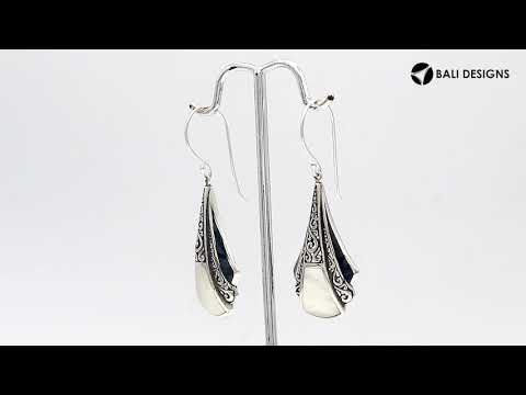 Sterling Silver Filigree Long Drop Earrings With Inlaid Mother Of Pearl