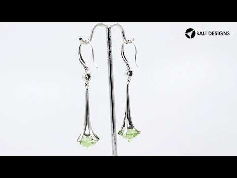 Sterling Silver Long Drop Earrings With Green Amethyst Quartz