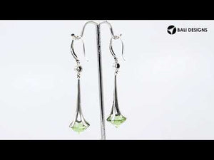 Sterling Silver Long Drop Earrings With Green Amethyst Quartz