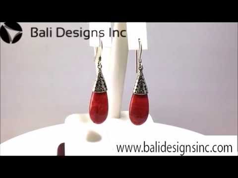 Wholesale Sterling Silver Teardrop Earrings With Red Coral And Cone Cap