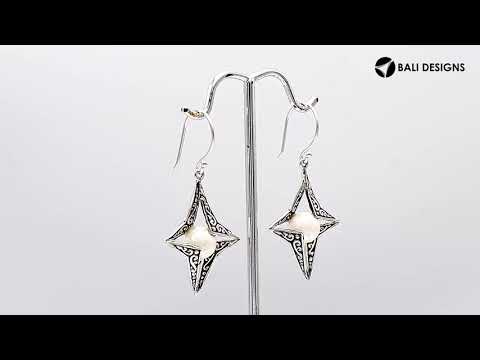 Wholesale Sterling Silver Open Star Mabe Pearl Dangle Earrings With Bali Scroll Design Handcrafted In Bali