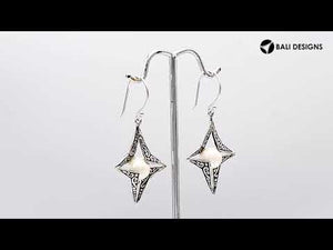 Wholesale Sterling Silver Open Star Mabe Pearl Dangle Earrings With Bali Scroll Design Handcrafted In Bali
