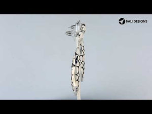 Sterling Silver Carved Elongated Tapered Dangle Earrings With Oxidized Finish