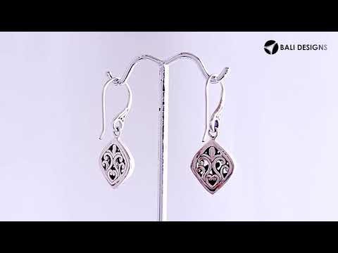 Sterling Silver diamond shape filigree earrings with Earwire and oxidized finish for wholesale jewelry collections.
