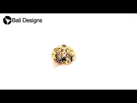 18K Gold Overlay Over Copper spiral coil dome bead cap with rolled wire detailing and center hole, handcrafted jewelry component from India.