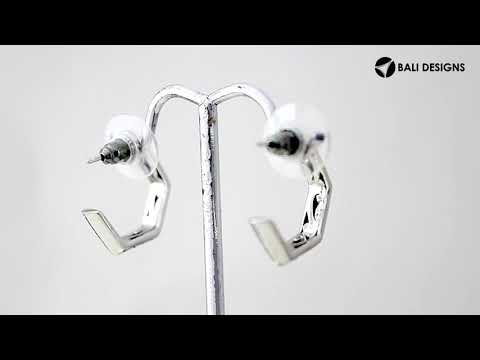 Sterling silver hexagon patterned hoop earrings