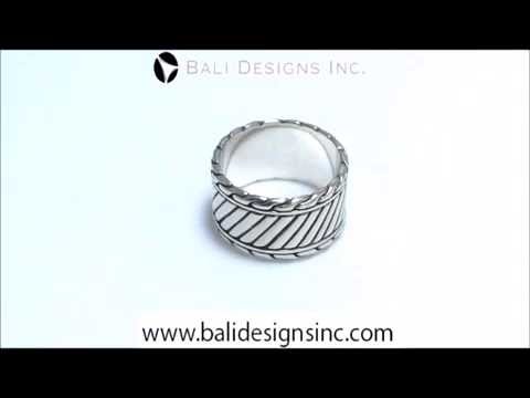 Sterling Silver handcrafted diagonal stripe band ring wholesale from Bali, Indonesia with oxidized finish