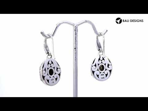 Sterling Silver With 18K Gold Round Drop Earrings With Beaded Pattern And Diamond Center
