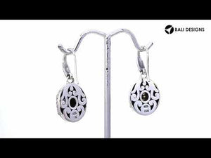 Sterling Silver With 18K Gold Round Drop Earrings With Beaded Pattern And Diamond Center