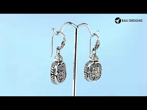 Sterling Silver With 18K Gold Floral Mandala Drop Earrings With Diamond Accents