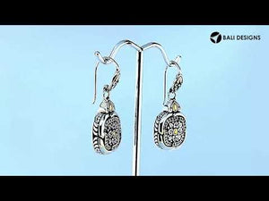 Sterling Silver With 18K Gold Floral Mandala Drop Earrings With Diamond Accents