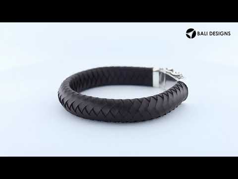 Sterling silver bracelet with brown braided leather and ornate box clasp for wholesale