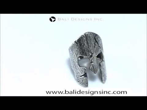 Sterling Silver handcrafted Spartan warrior helmet ring wholesale from Bali, Indonesia with oxidized antique finish
