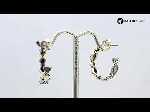 Wholesale sterling silver Mother Of Pearl hoop earrings with Balinese handicraft design and antique polish finish handcrafted in Bali