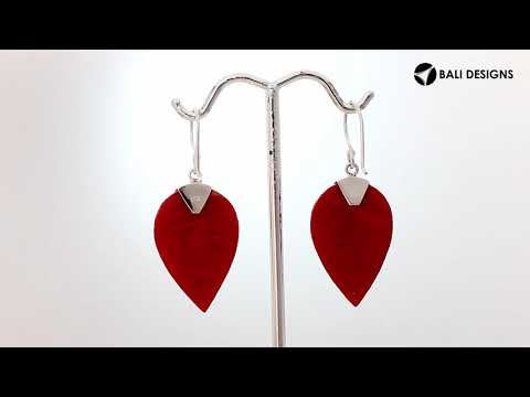 Wholesale silver leaf earrings featuring deep Red Coral with a dramatic sculpted silver design.