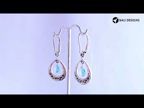 Blue Topaz Quartz Silver Pear Shape Earrings