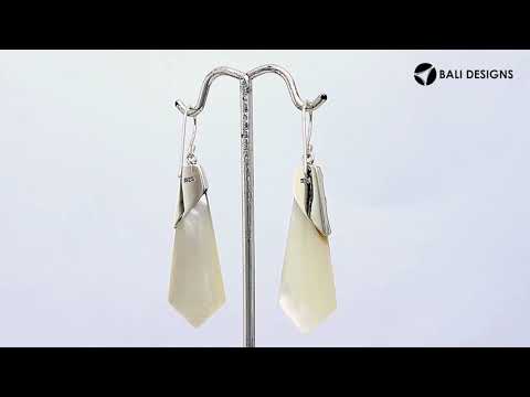Mother Of Pearl Silver Geometric Drop Earrings With Filigree