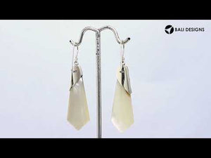 Mother Of Pearl Silver Geometric Drop Earrings With Filigree