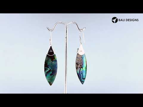 Sterling Silver Abalone Shell And Blue Topaz Quartz Marquise Drop Earrings