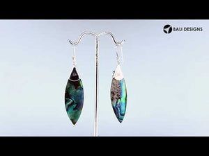 Sterling Silver Abalone Shell And Blue Topaz Quartz Marquise Drop Earrings