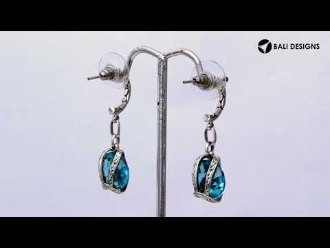 Wholesale Sterling Silver Blue Topaz Quartz Marquise And Round Dangle Earrings With Bali Carved Hoop