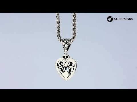 Sterling Silver Blue Topaz Quartz Heart Pendant With Balinese Scrollwork And Polished Finish For Wholesale Buyers