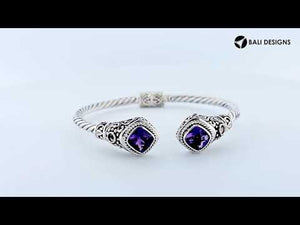 Wholesale Amethyst Quartz and Blue Topaz Sterling Silver bangle, handcrafted in Bali.