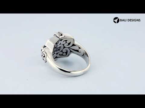 Sterling Silver And 18K Gold Diamond Square Balinese Ring