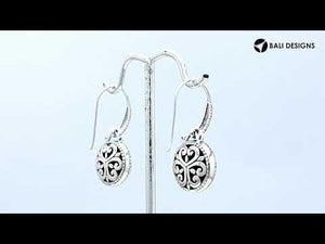 Sterling Silver Bali Engraved Earrings With Faceted Black Onyx Triangle And Oxidized Details For Wholesale Jewelry Buyers