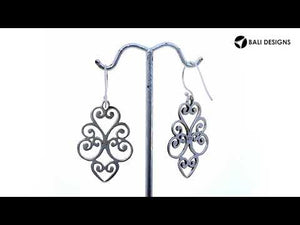 Silver Heart Swirl Drop Earrings