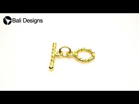 18K gold overlay toggle clasp with twisted rope circular ring and matching bar, handcrafted jewelry finding from India